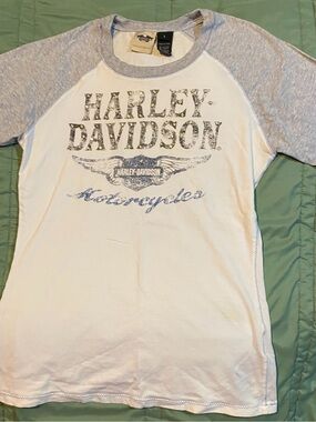 Harley-Davidson Womens White & Light Gray Raglan T-Shirt